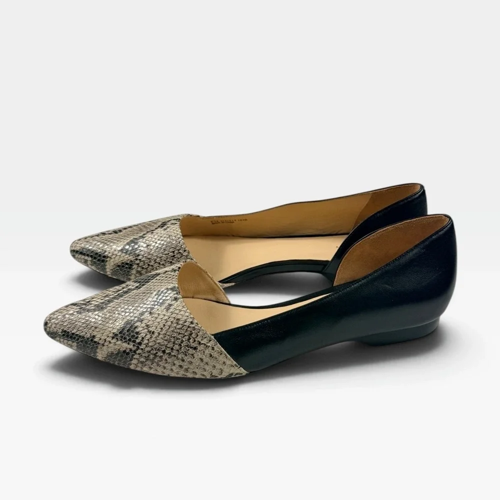 Cole Haan Amalia Skimmer Flats Womens 10.5 Black Snake Print D'Orsay Excellent